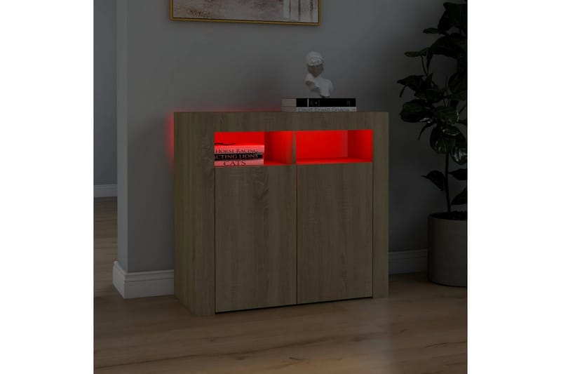 Skjenk med LED-lys sonoma eik 80x35x75 cm - Brun - Oppbevaring - Oppbevaringsmøbler - Sideboard & skjenker