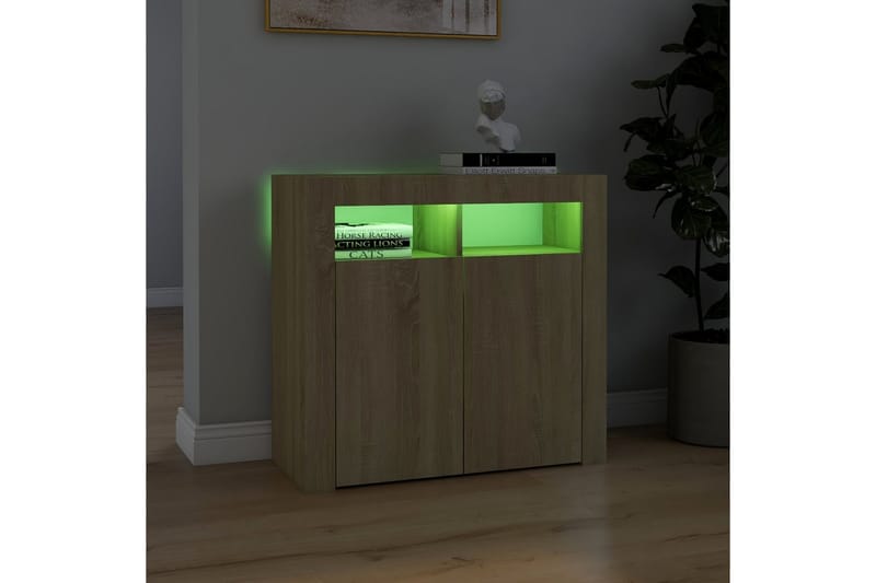 Skjenk med LED-lys sonoma eik 80x35x75 cm - Brun - Oppbevaring - Oppbevaringsmøbler - Sideboard & skjenker