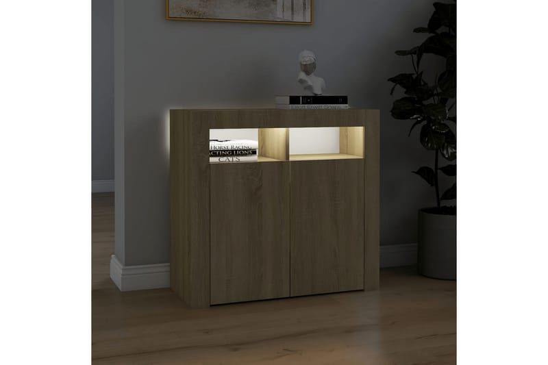 Skjenk med LED-lys sonoma eik 80x35x75 cm - Brun - Oppbevaring - Oppbevaringsmøbler - Sideboard & skjenker