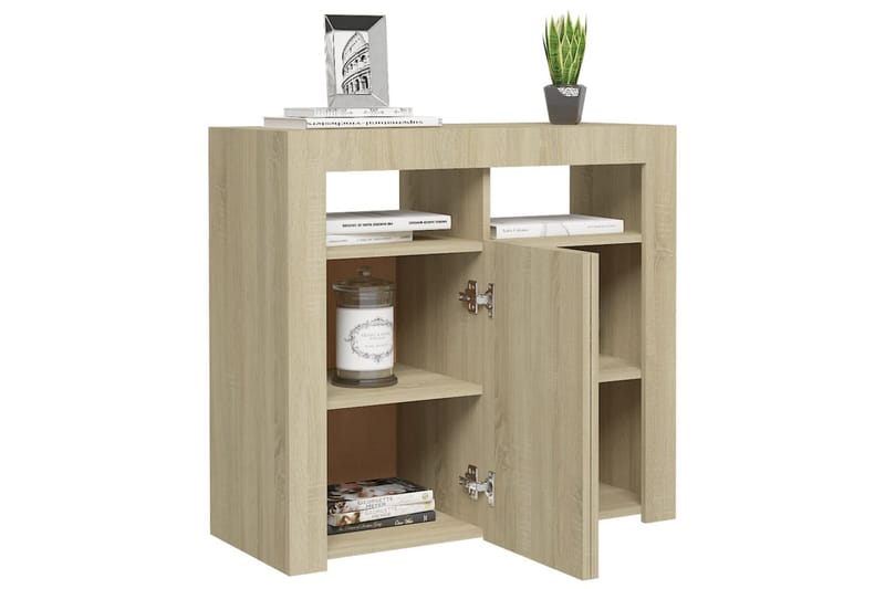 Skjenk med LED-lys sonoma eik 80x35x75 cm - Brun - Oppbevaring - Oppbevaringsmøbler - Sideboard & skjenker