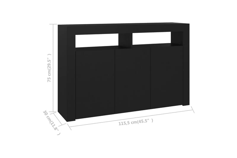 Skjenk med LED-lys svart 115,5x30x75 cm - Svart - Sideboard & skjenker