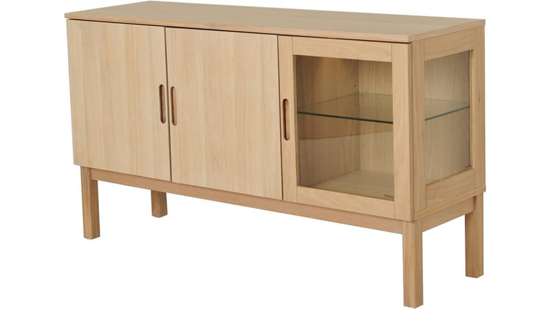 Skjenk Odlund med Glassdør & Belysning - Hvitpigmentert eikefinér - Oppbevaring - Oppbevaringsmøbler - Sideboard & skjenker