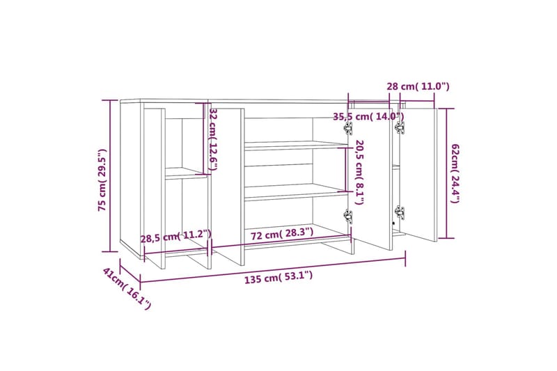 Skjenk røkt eik 135x41x75 cm sponplate - Brun - Oppbevaring - Oppbevaringsmøbler - Sideboard & skjenker
