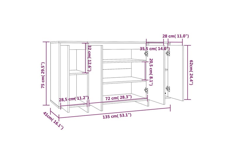 Skjenk røkt eik 135x41x75 cm sponplate - Brun - Sideboard & skjenker