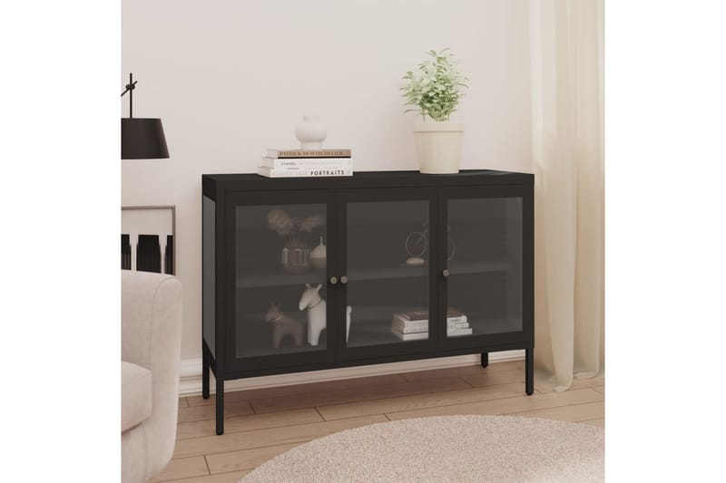 Skjenk svart 105x35x70 cm stål og glass - Svart - Oppbevaring - Oppbevaringsmøbler - Sideboard & skjenker