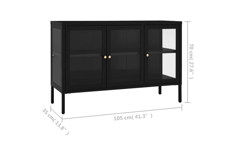 Skjenk svart 105x35x70 cm stål og glass - Svart - Oppbevaring - Oppbevaringsmøbler - Sideboard & skjenker