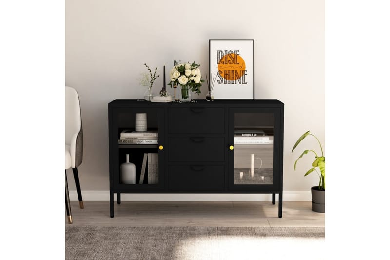 Skjenk svart 105x35x70 cm stål og herdet glass - Svart - Oppbevaring - Oppbevaringsmøbler - Sideboard & skjenker
