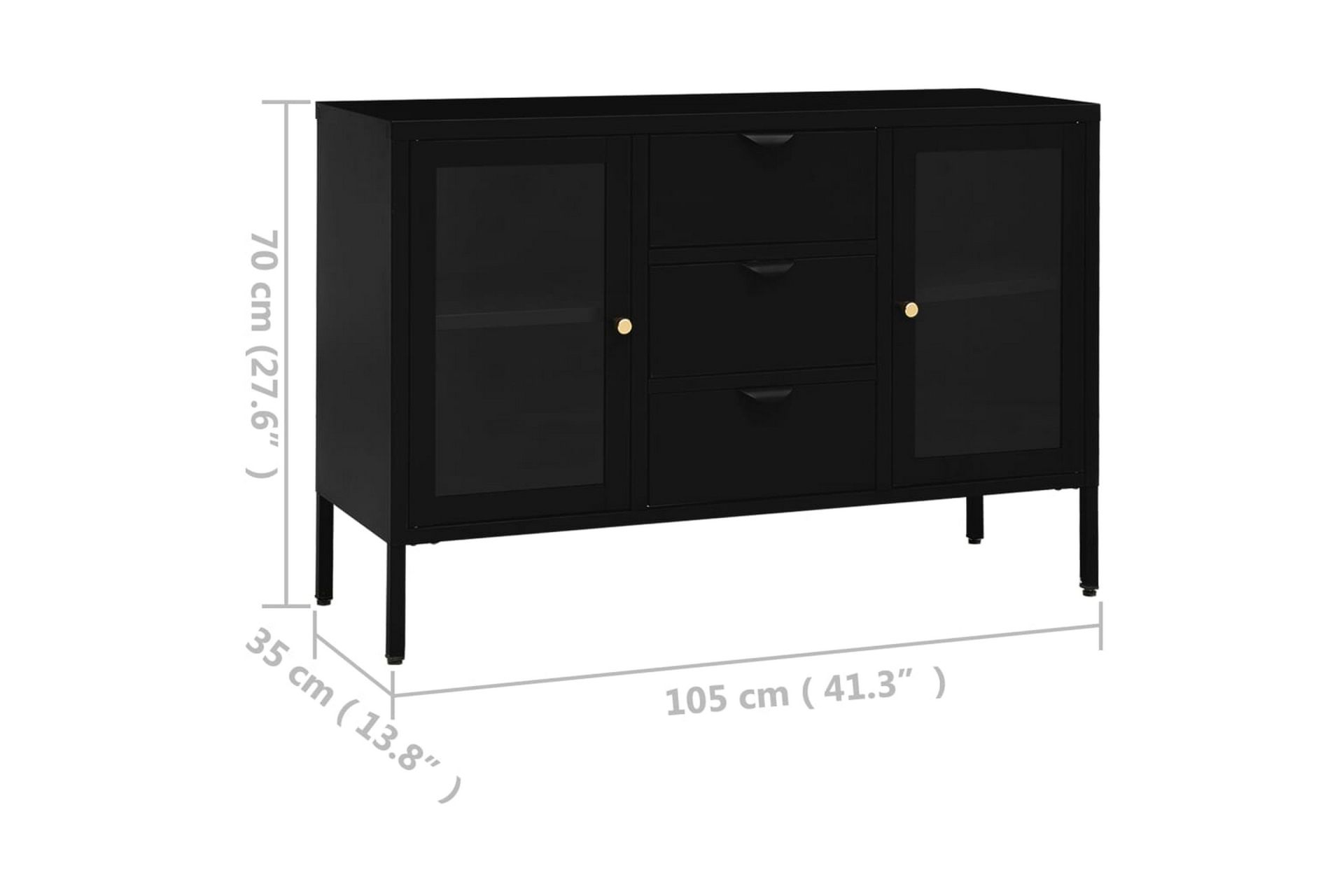 Skjenk svart 105x35x70 cm stål og herdet glass - Svart - Oppbevaring - Oppbevaringsmøbler - Sideboard & skjenker