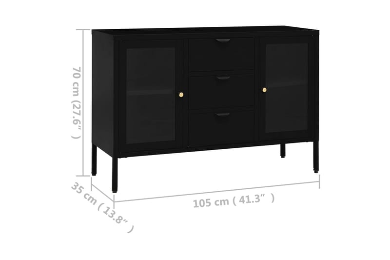 Skjenk svart 105x35x70 cm stål og herdet glass - Svart - Oppbevaring - Oppbevaringsmøbler - Sideboard & skjenker