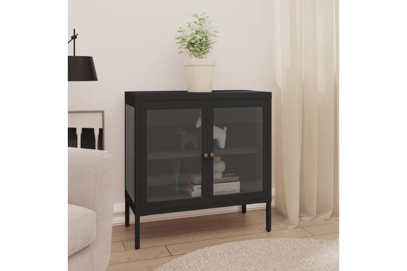 Skjenk svart 70x35x70 cm stål og glass - Svart - Oppbevaring - Oppbevaringsmøbler - Sideboard & skjenker