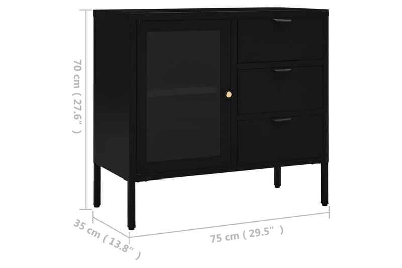 Skjenk svart 75x35x70 cm stål og herdet glass - Svart - Oppbevaring - Oppbevaringsmøbler - Sideboard & skjenker