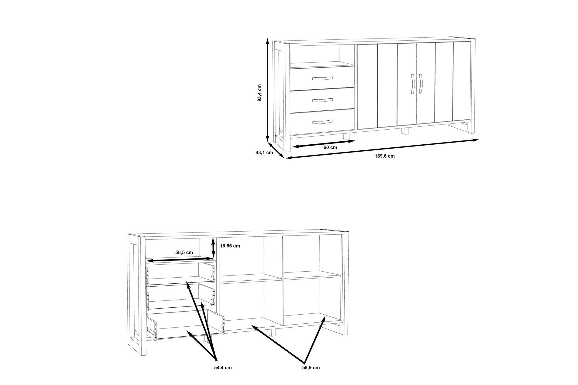 Strumica Sideboard 43x190 cm - Brun/Grå - Oppbevaring - Oppbevaringsmøbler - Sideboard & skjenker