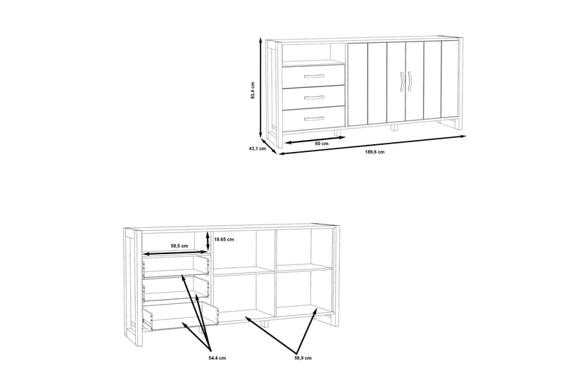 Strumica Sideboard 43x190 cm - Brun/Grå - Oppbevaring - Oppbevaringsmøbler - Sideboard & skjenker