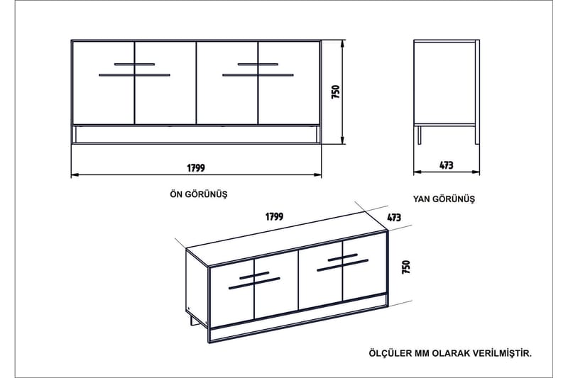 Susia Sidebord 180 cm - Gull|Svart - Oppbevaring - Oppbevaringsmøbler - Sideboard & skjenker