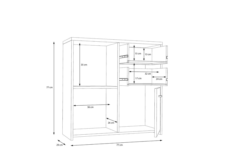 Toledor Skjenk 2 Skuffer 74x77 cm - Brun / Hvit - Oppbevaring - Oppbevaringsmøbler - Sideboard & skjenker