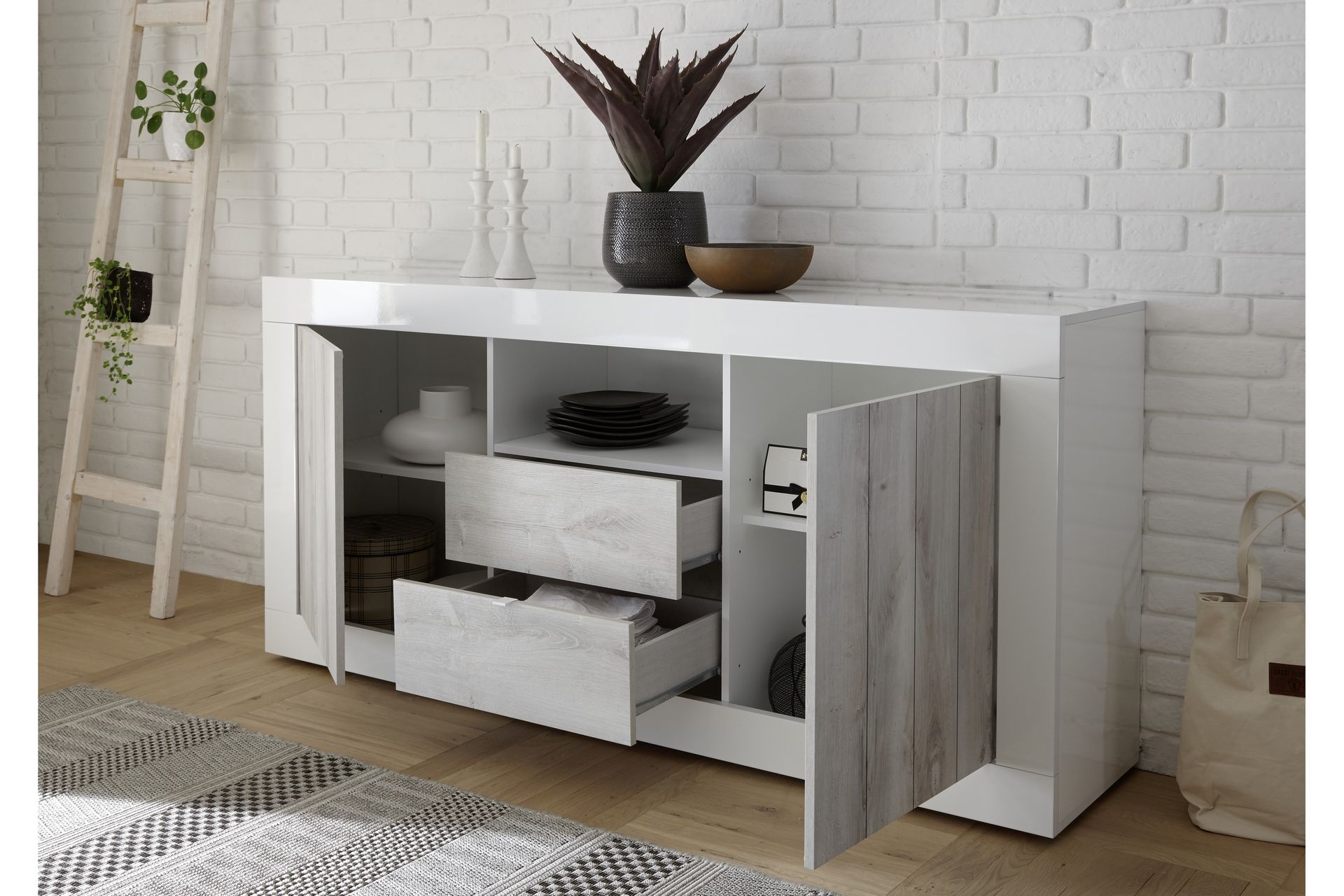 Urbino Skjenk 184 cm - Grå/Hvit - Oppbevaring - Oppbevaringsmøbler - Sideboard & skjenker