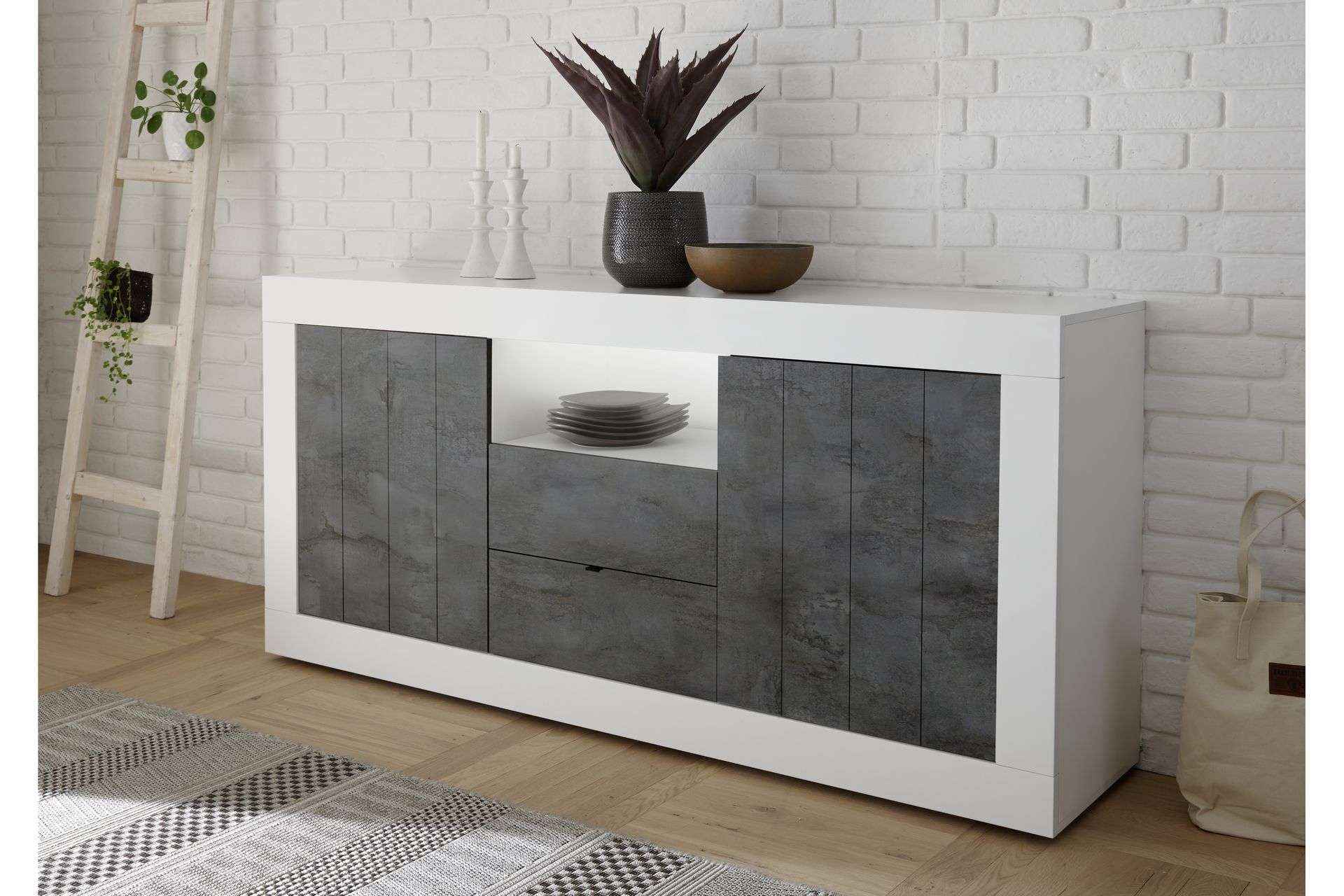 Urbino Skjenk 184 cm - Gråmelert/Hvit - Oppbevaring - Oppbevaringsmøbler - Sideboard & skjenker