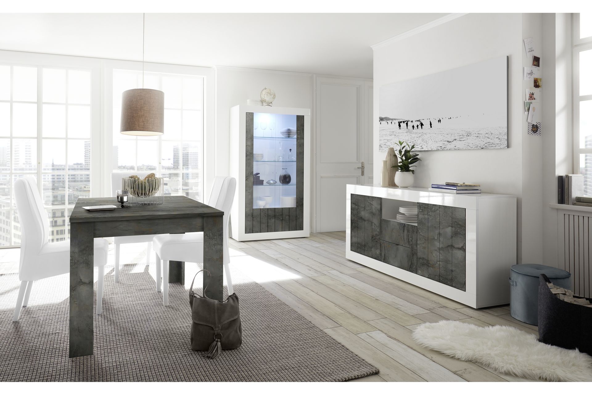 Urbino Skjenk 184 cm - Gråmelert/Hvit - Oppbevaring - Oppbevaringsmøbler - Sideboard & skjenker