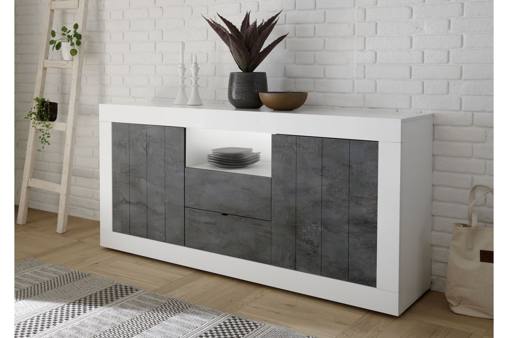 Urbino Skjenk 184 cm - Gråmelert/Hvit - Oppbevaring - Oppbevaringsmøbler - Sideboard & skjenker