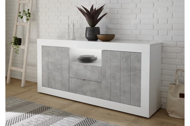 Urbino Skjenk 184 cm - Hvit/Grå - Oppbevaring - Oppbevaringsmøbler - Sideboard & skjenker