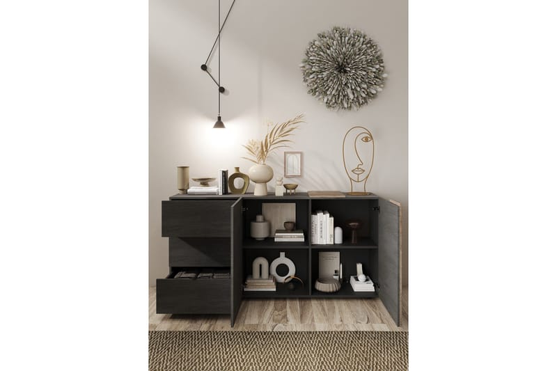 Venrivo Sideboard 44x181x86 cm - Grå/Natur - Oppbevaring - Oppbevaringsmøbler - Sideboard & skjenker