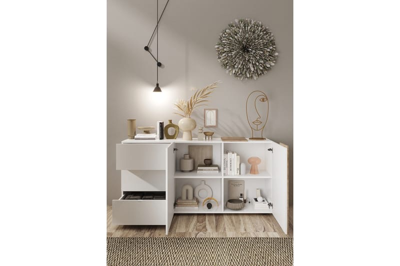 Venrivo Sideboard 44x181x86 cm - Hvit/Natur - Oppbevaring - Oppbevaringsmøbler - Sideboard & skjenker