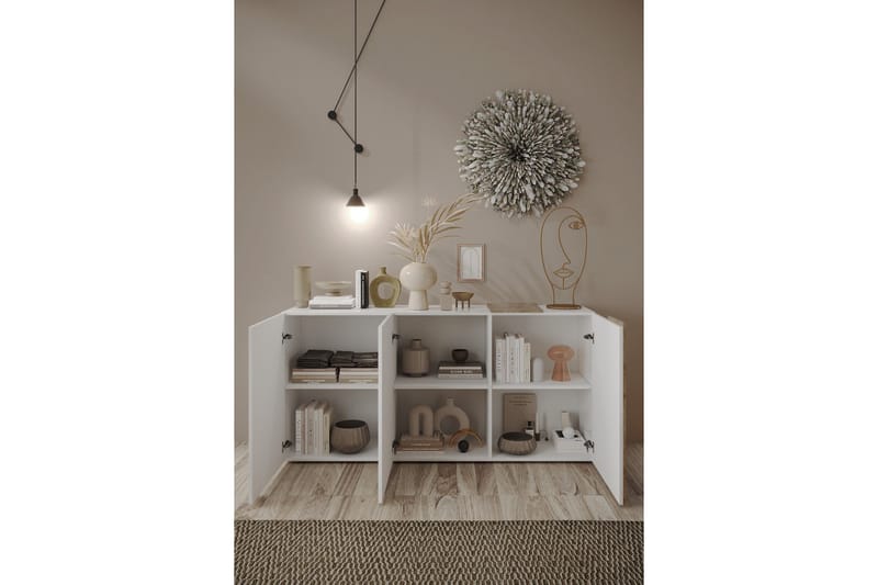 Venrivo Sideboard 44x181x86 cm - Hvit/Natur/Høyglans - Oppbevaring - Oppbevaringsmøbler - Sideboard & skjenker