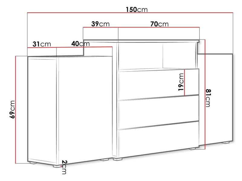 skap Kommode 2 dører 3 skuffer URBAN URBIII1500 grå, brun - Oppbevaring - Oppbevaringsmøbler - Sideboard & skjenker