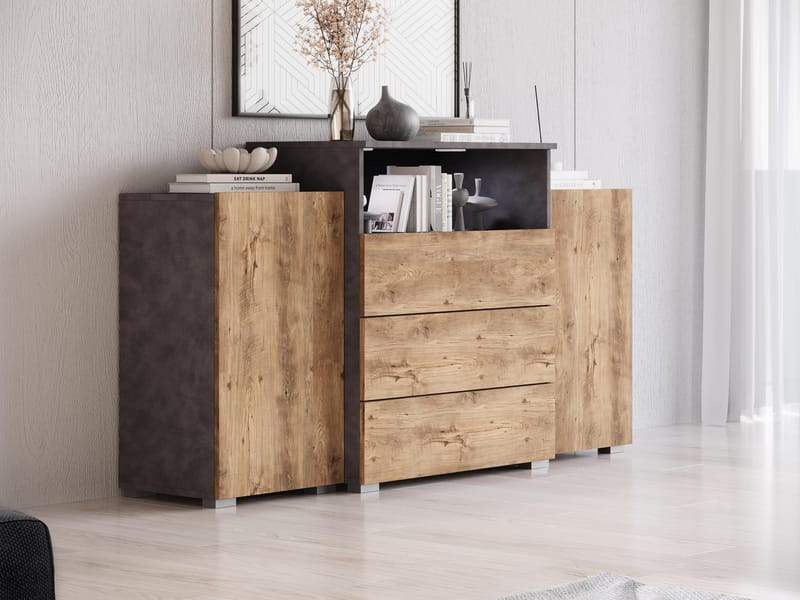 skap Kommode 2 dører 3 skuffer URBAN URBIII1500 grå, brun - Oppbevaring - Oppbevaringsmøbler - Sideboard & skjenker