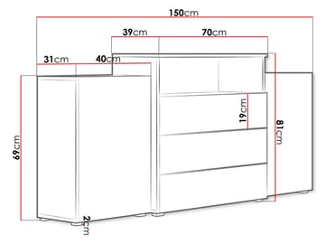 skap Kommode 2 dører 3 skuffer URBAN URBIII1500 + LED grå, brun - Oppbevaring - Oppbevaringsmøbler - Sideboard & skjenker