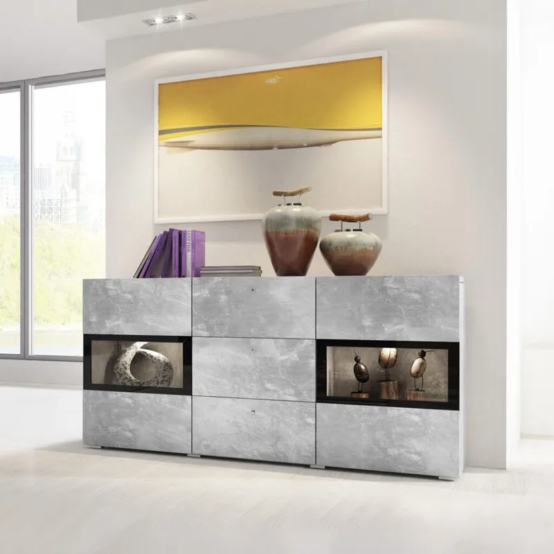 Skjenk Baros 2 Dører med 3 Skuffer - Betonglys - Oppbevaring - Oppbevaringsmøbler - Sideboard & skjenker