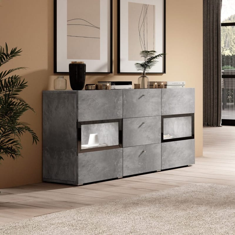 Skjenk Baros 2 Dører med 3 Skuffer - Betonglys - Oppbevaring - Oppbevaringsmøbler - Sideboard & skjenker