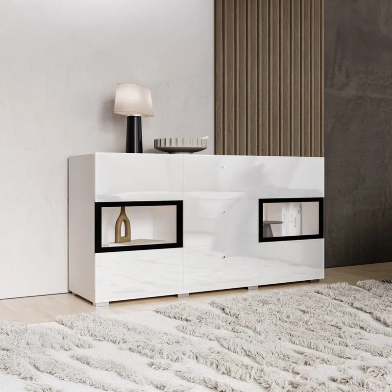 Skjenk Baros 2 Dører med 3 Skuffer - Hvit Laminat - Oppbevaring - Oppbevaringsmøbler - Sideboard & skjenker