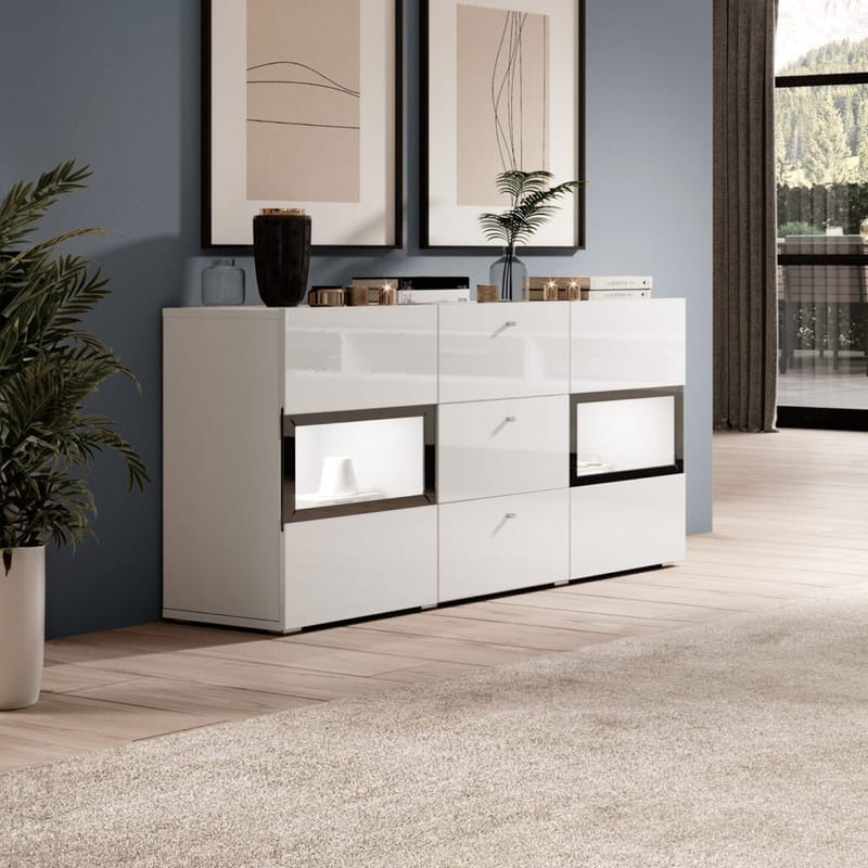 Skjenk Baros 2 Dører med 3 Skuffer - Hvit Laminat - Oppbevaring - Oppbevaringsmøbler - Sideboard & skjenker