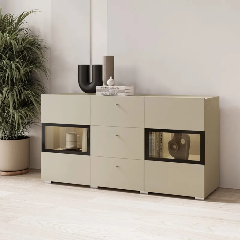Skjenk Baros 2 Dører med 3 Skuffer - Lys beige - Oppbevaring - Oppbevaringsmøbler - Sideboard & skjenker