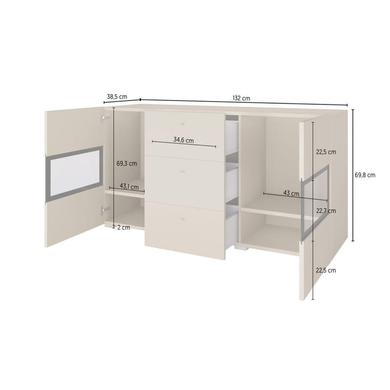 Skjenk Baros 2 Dører med 3 Skuffer - Lys beige - Oppbevaring - Oppbevaringsmøbler - Sideboard & skjenker