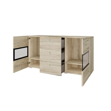 Skjenk Baros 2 Dører med 3 Skuffer - San Remo Eik Lys Laminat - Oppbevaring - Oppbevaringsmøbler - Sideboard & skjenker