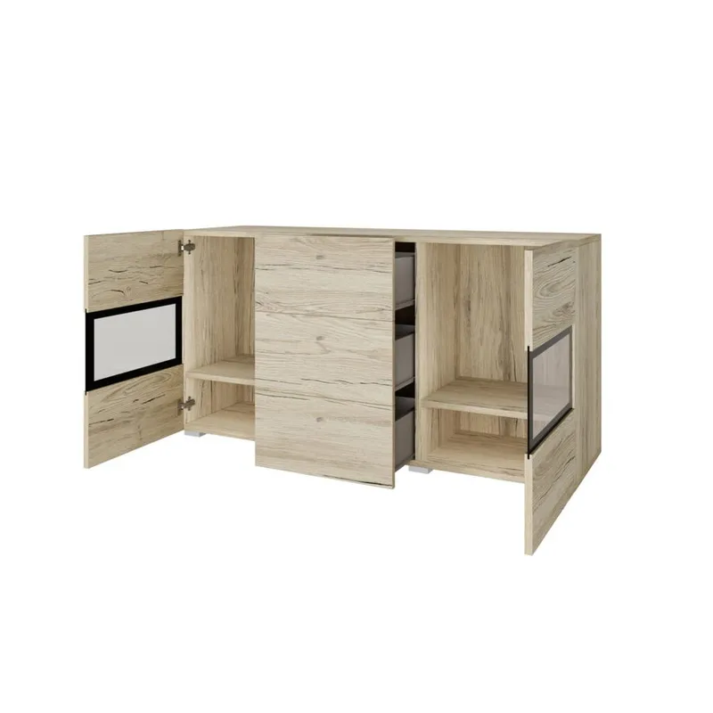 Skjenk Baros 2 Dører med 3 Skuffer - San Remo Eik Lys Laminat - Oppbevaring - Oppbevaringsmøbler - Sideboard & skjenker