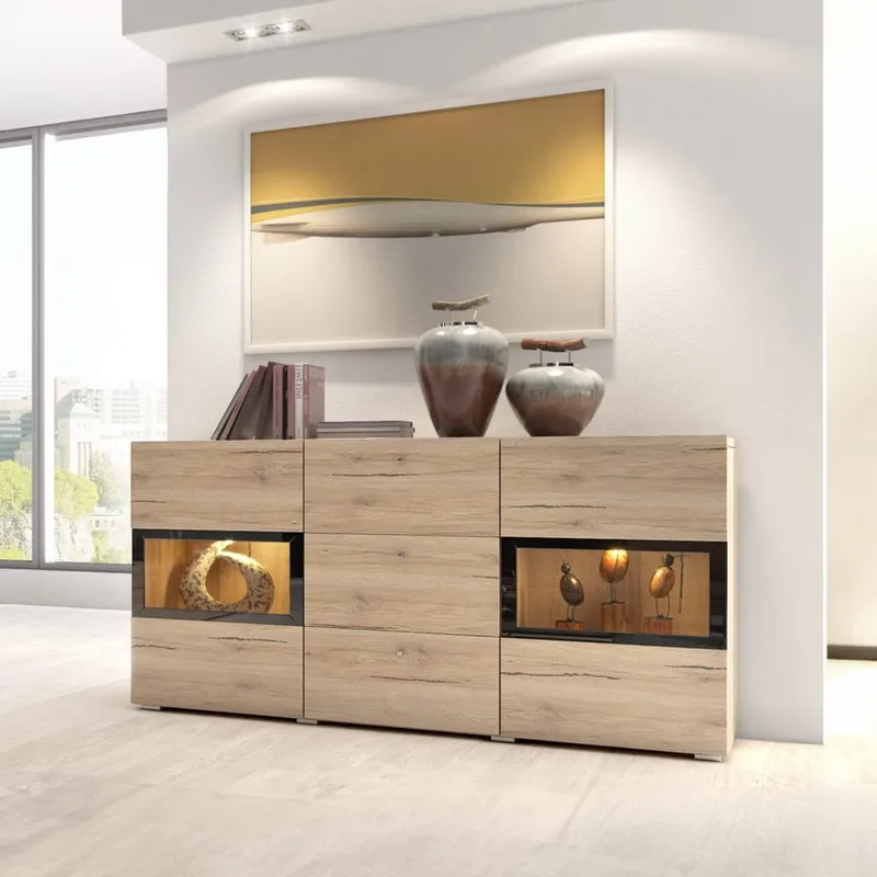 Skjenk Baros 2 Dører med 3 Skuffer - San Remo Eik Lys Laminat - Oppbevaring - Oppbevaringsmøbler - Sideboard & skjenker