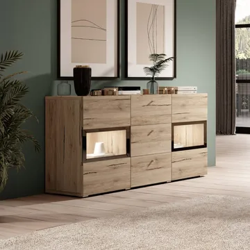 Skjenk Baros 2 Dører med 3 Skuffer - San Remo Eik Lys Laminat - Oppbevaring - Oppbevaringsmøbler - Sideboard & skjenker