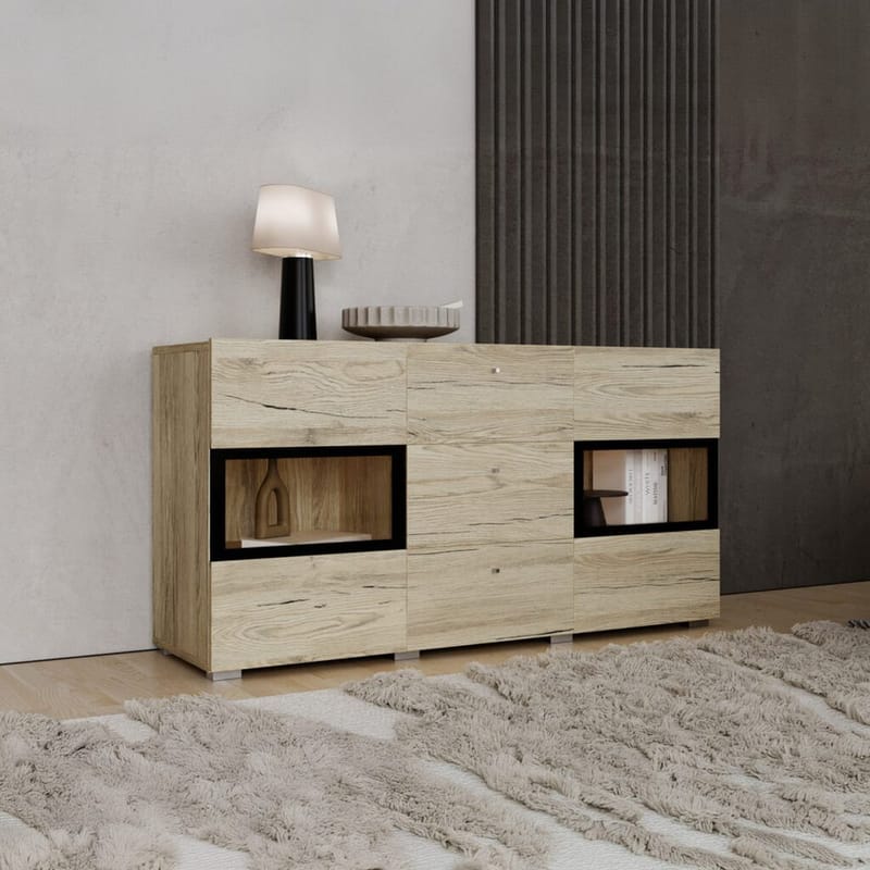 Skjenk Baros 2 Dører med 3 Skuffer - San Remo Eik Lys Laminat - Oppbevaring - Oppbevaringsmøbler - Sideboard & skjenker