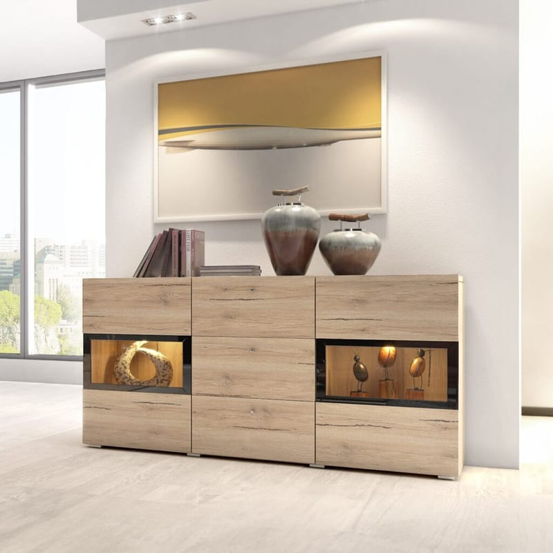 Skjenk Baros 2 Dører med 3 Skuffer - San Remo Eik Lys Laminat - Oppbevaring - Oppbevaringsmøbler - Sideboard & skjenker