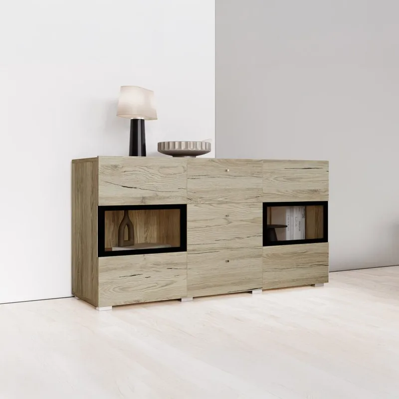 Skjenk Baros 2 Dører med 3 Skuffer - San Remo Eik Lys Laminat - Oppbevaring - Oppbevaringsmøbler - Sideboard & skjenker