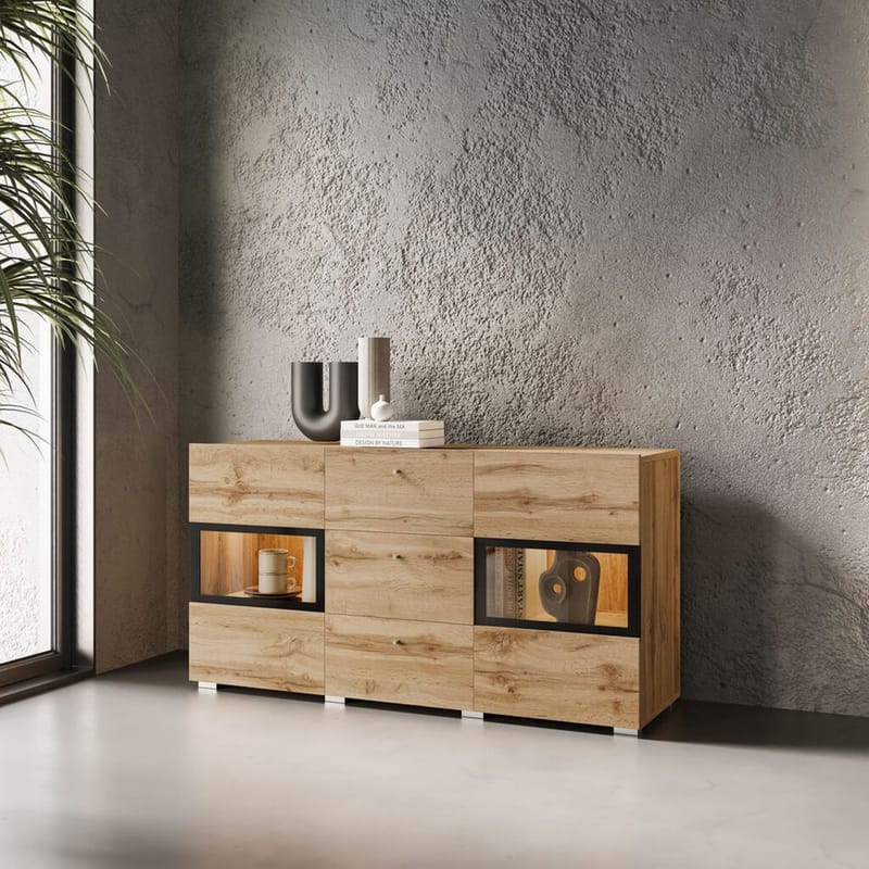 Skjenk Baros 2 Dører med 3 Skuffer - Wotan eik - Oppbevaring - Oppbevaringsmøbler - Sideboard & skjenker