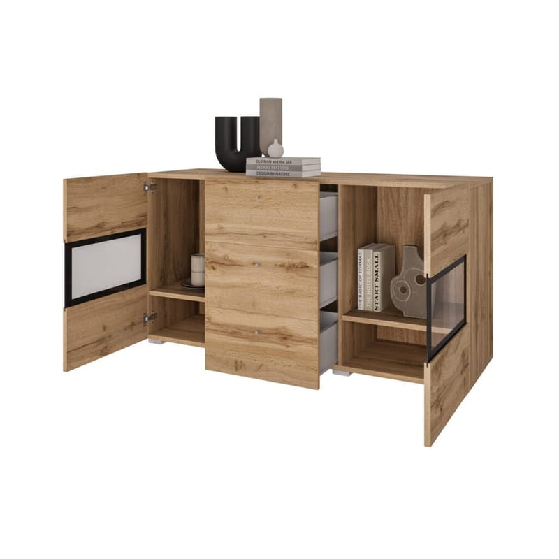 Skjenk Baros 2 Dører med 3 Skuffer - Wotan eik - Oppbevaring - Oppbevaringsmøbler - Sideboard & skjenker