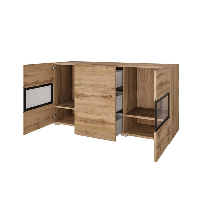 Skjenk Baros 2 Dører med 3 Skuffer - Wotan eik - Oppbevaring - Oppbevaringsmøbler - Sideboard & skjenker