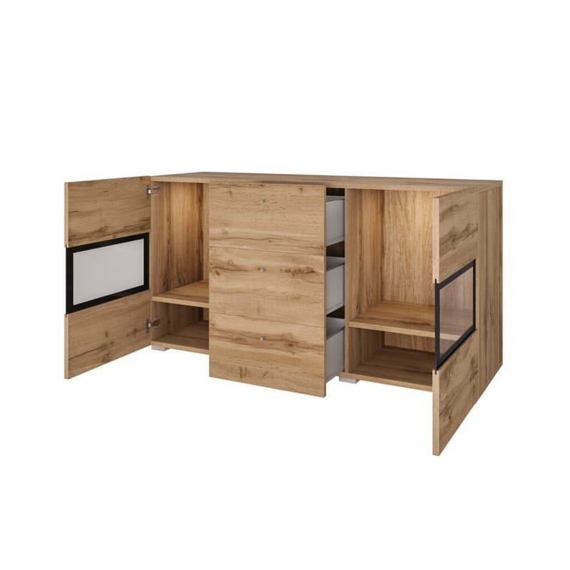 Skjenk Baros 2 Dører med 3 Skuffer - Wotan eik - Oppbevaring - Oppbevaringsmøbler - Sideboard & skjenker
