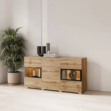 Skjenk Baros 2 Dører med 3 Skuffer - Wotan eik - Oppbevaring - Oppbevaringsmøbler - Sideboard & skjenker