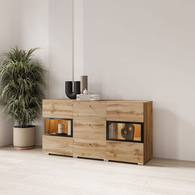 Skjenk Baros 2 Dører med 3 Skuffer - Wotan eik - Oppbevaring - Oppbevaringsmøbler - Sideboard & skjenker