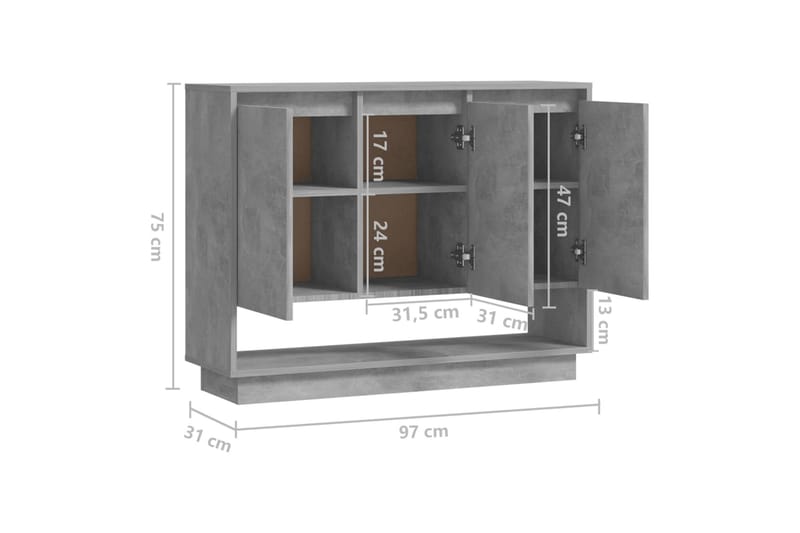 Skjenk betonggrå 97x31x75 cm sponplate - Grå - Oppbevaring - Oppbevaringsmøbler - Sideboard & skjenker
